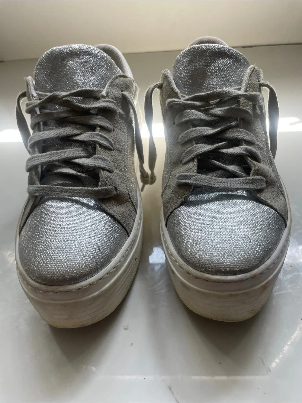 Valentino Women's Silver Glitter Lace-Up Sneakers